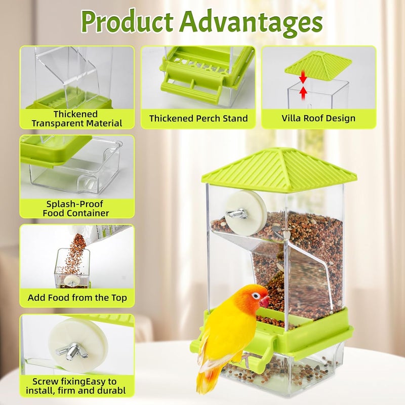 Rypet No Mess Automatic Bird Feeder for Cage,Transparent Acrylic Parrot Seed Feeders,Food Container for Cage,Parrot Feeder Cage Accessories for Small and Medium Lovebirds Parakeets Cockatiel Finch - Image 2